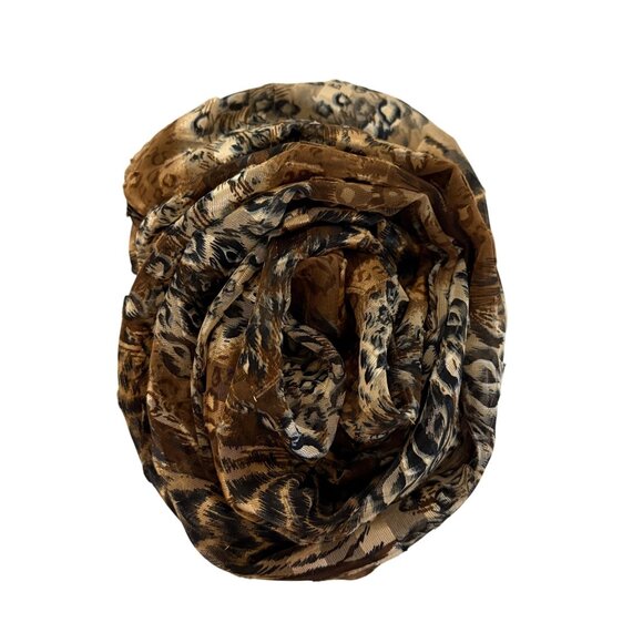 Animal Print Infinity Scarf Lightweight Silky Brown Black Fashion Accessory - Picture 3 of 6